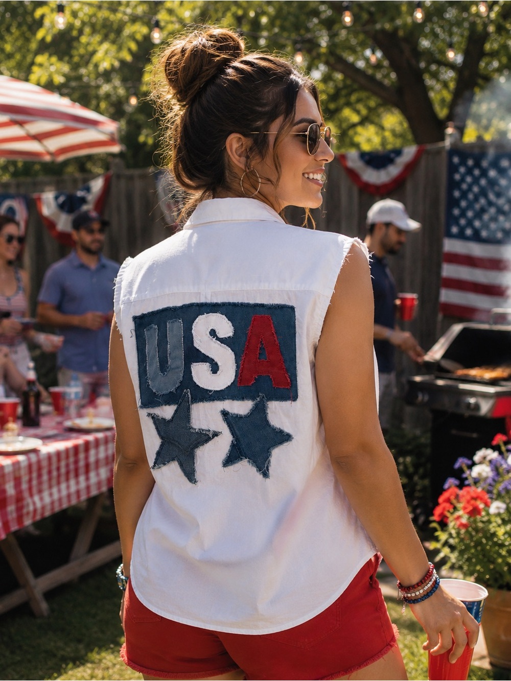USA Shirt - Upcycled and Sleeveless. UNTUCKit Brand Premium Cotton. Size 18.